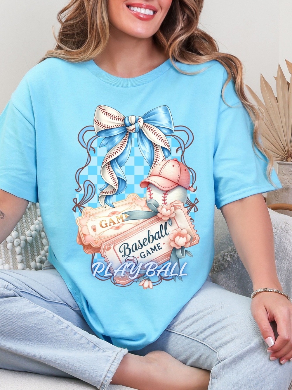 Gildan Light Blue "Play Ball" Baseball Graphic Tee